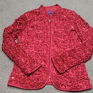 Red zip up stretch sequin jacket